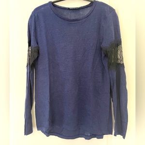 ZARA lightweight linen shirt-sweater lace sleeve cutout